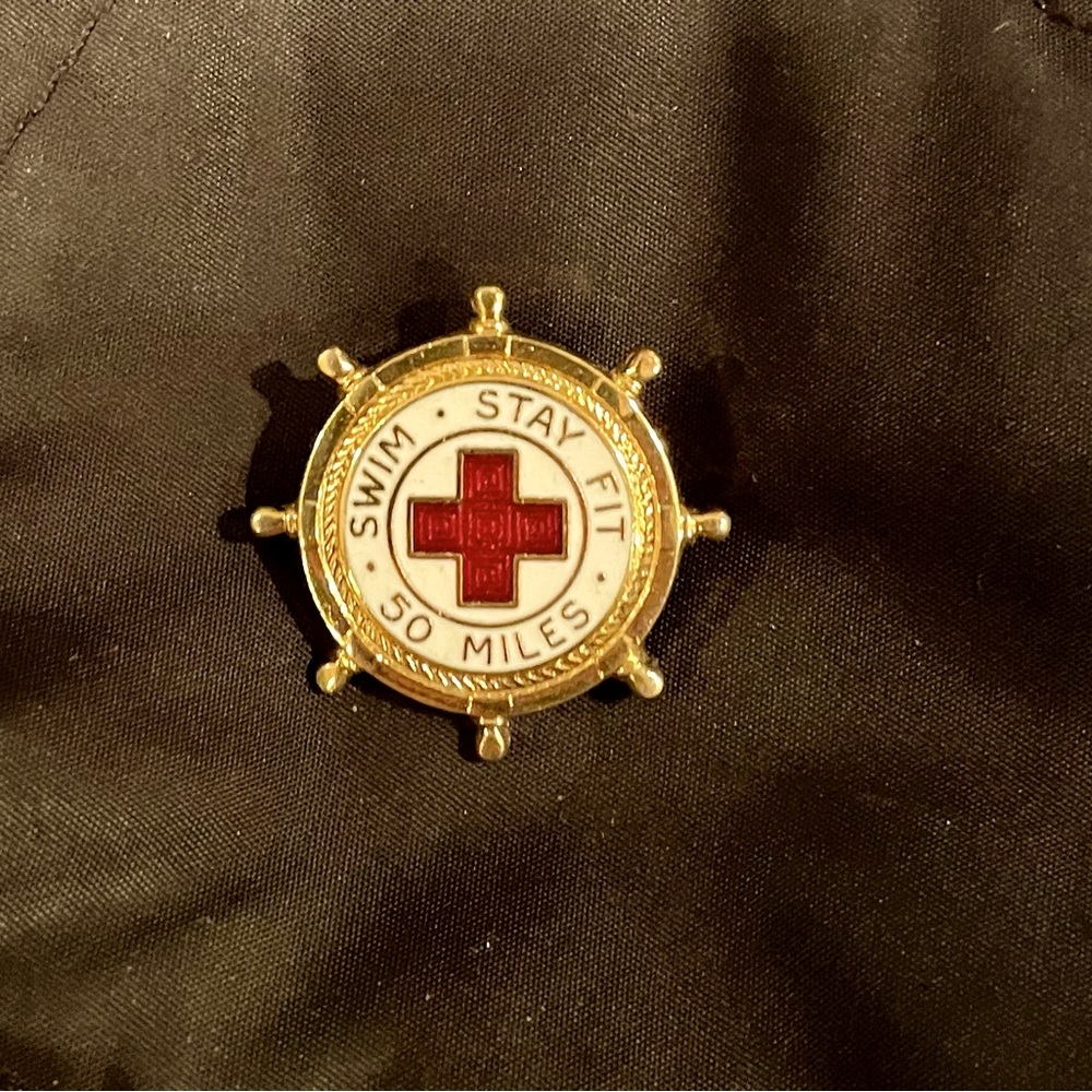 Vintage American Red Cross "Swim Stay Fit 50 Miles" Lapel Pin.